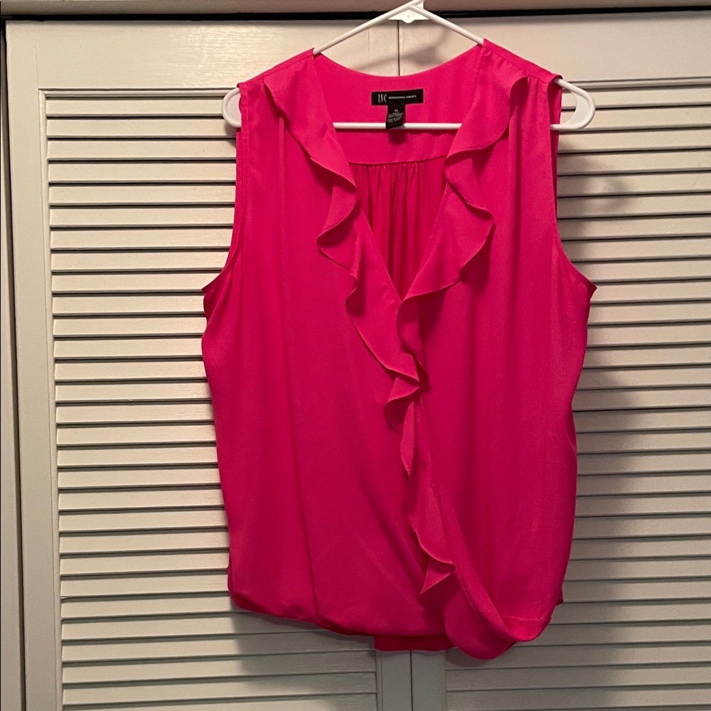 INC International Concepts Fuchsia Ruffle Sleeveless Blouse XL